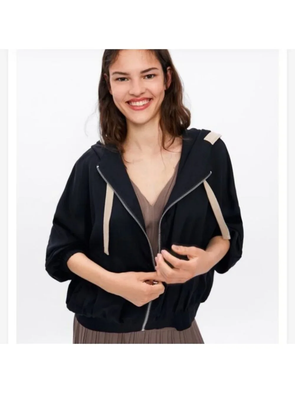 Zara hooded oversized jacket black and taupe